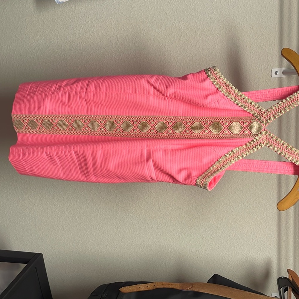 Lilly Pulitzer dress hot pink with gold embroidery